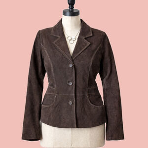 Vintage Rampage Brown Suede Blazer Leather Jacket Size L Classic